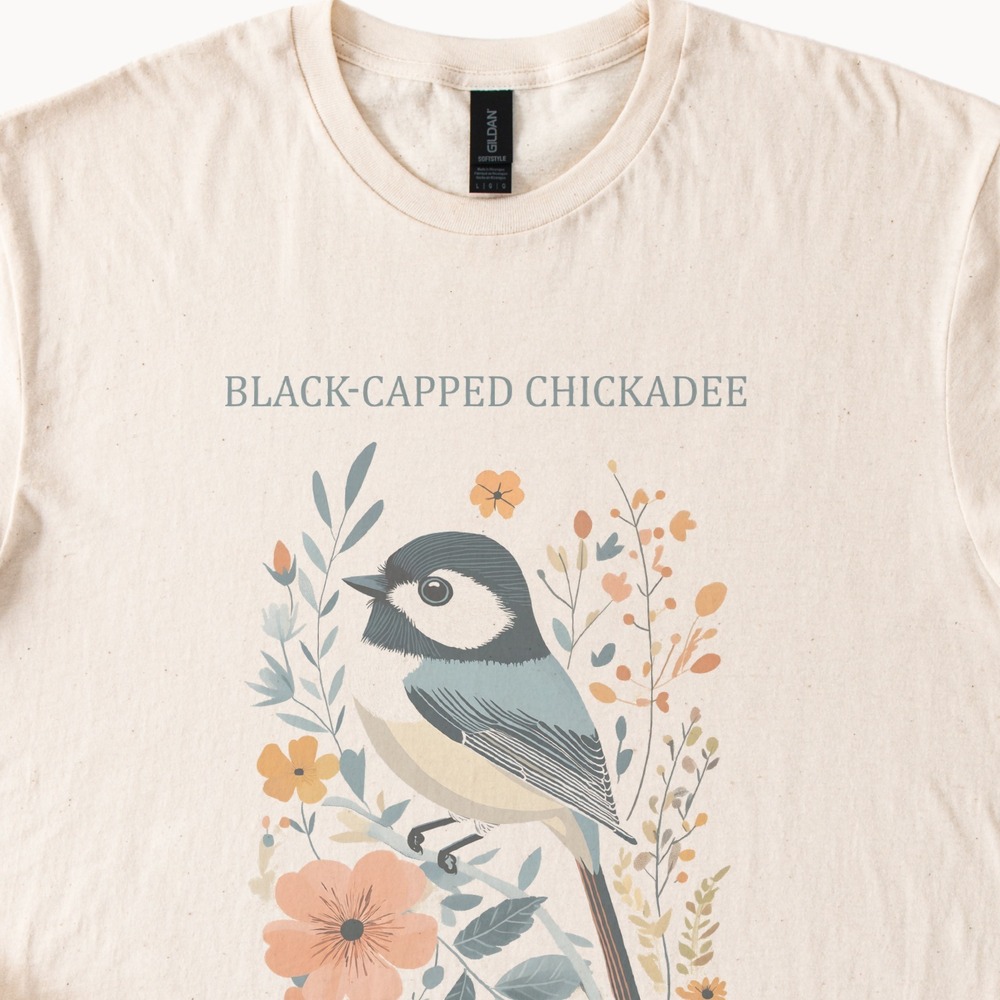 Black-Capped Chickadee Botanical Graphic Tee Natural